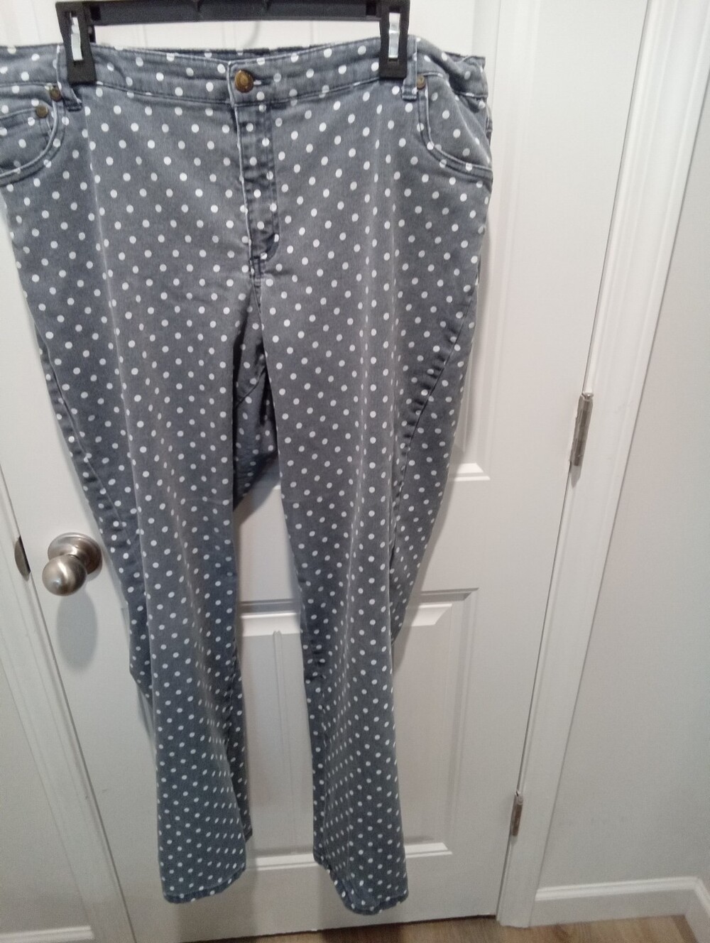 Woman Within Natural Fit Plus Sz18 Tall Blue White Polka Dots Denim Straight Leg